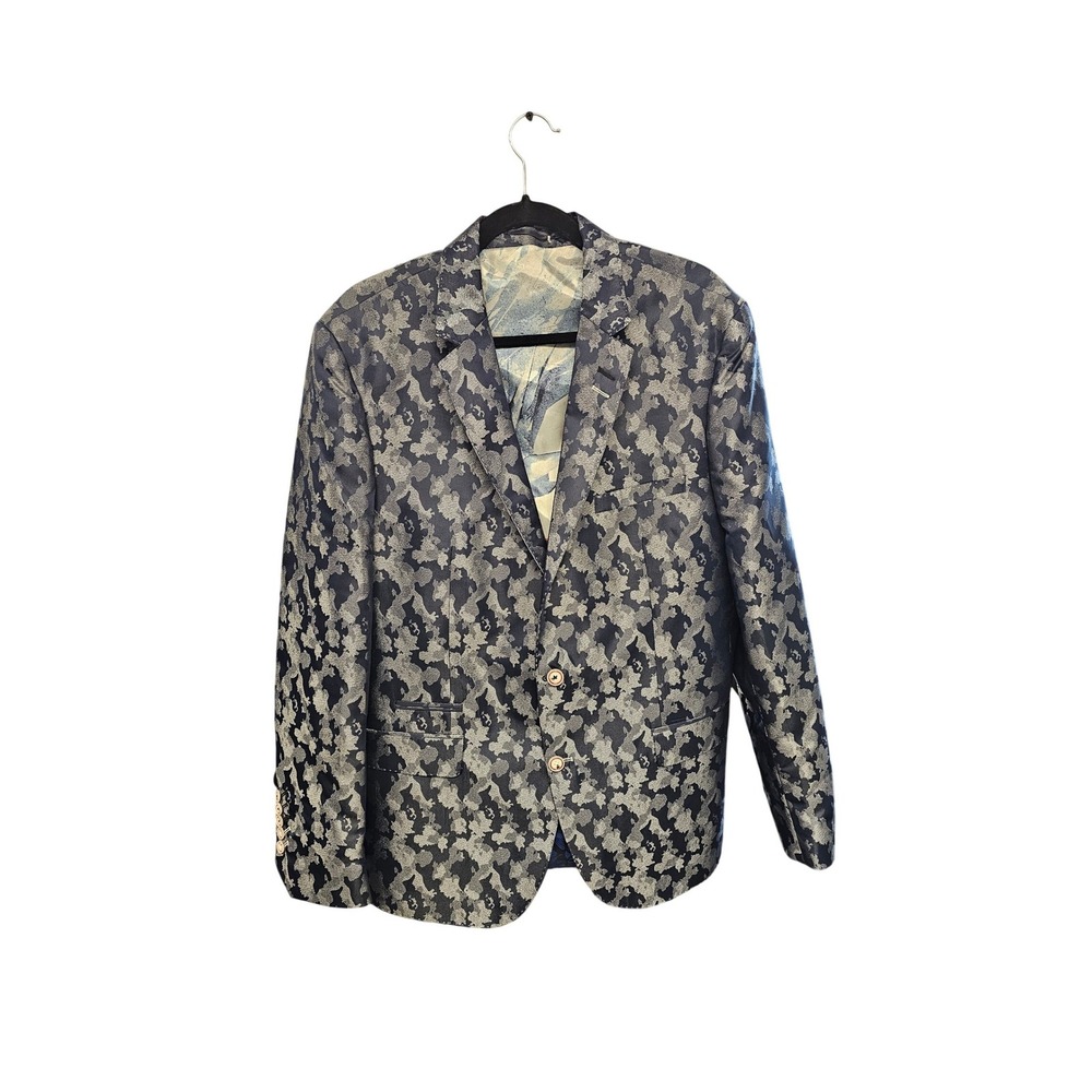 Maczoo Blazer Socrate Royal Blue Jacquard Floral Camo Sport Coat‎ Mens 46/5